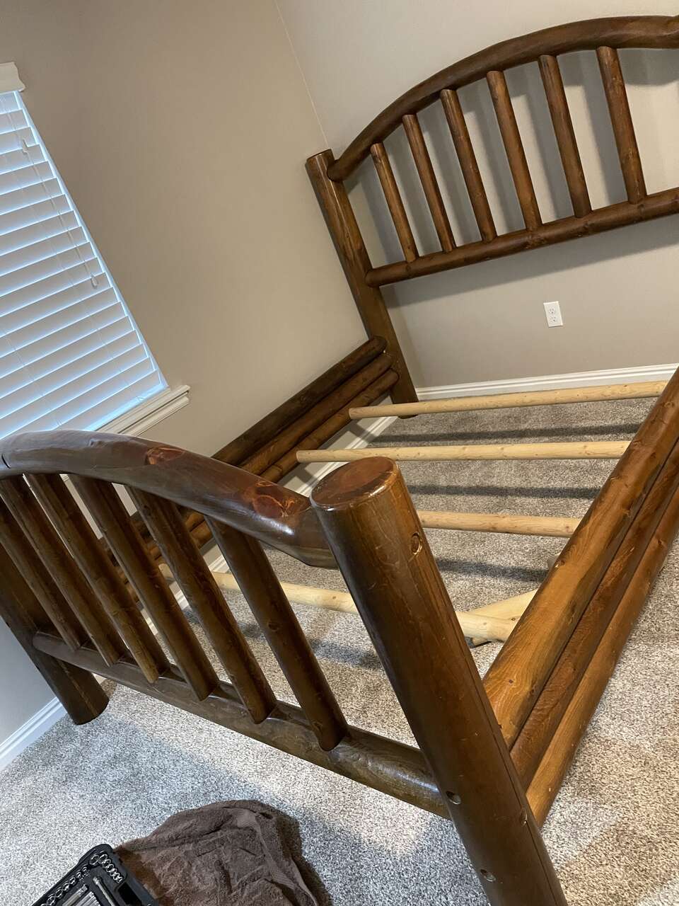 Queen log bed and box spring Furniture