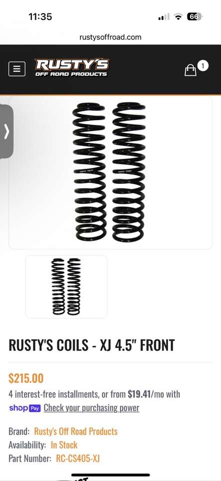 New Rusty's 4.5 Lift Coil Springs Jeep Cherokee XJ