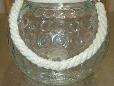 Lg Vntg CIRCLE Accented GLOBE W/Rope EDGE & HANDLE