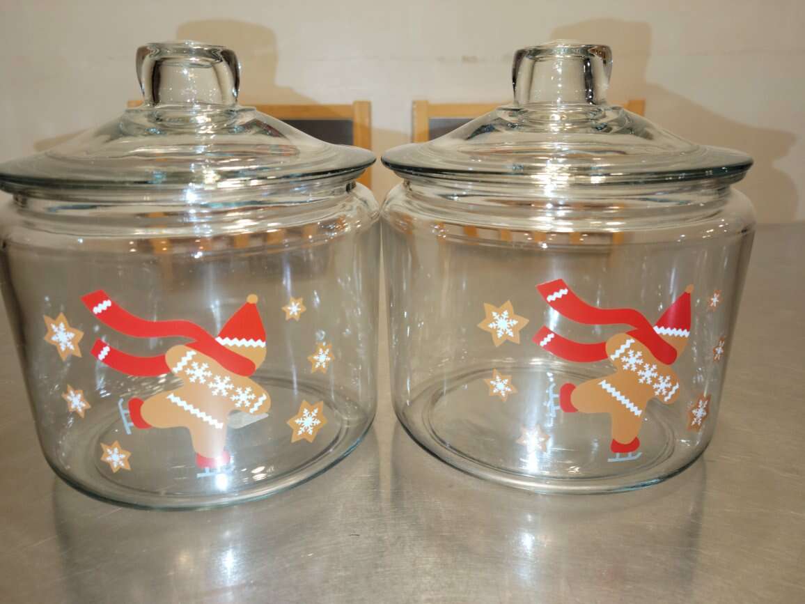 TWO Crate and Barrel Gingerbread Ice Skaters Glass