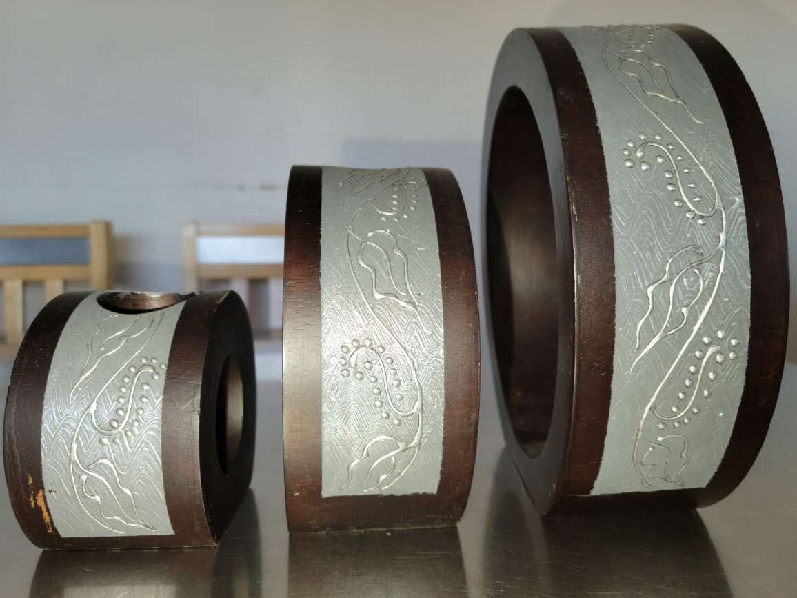 Vintage Nesting Wood/Metal Circular Candle Holders