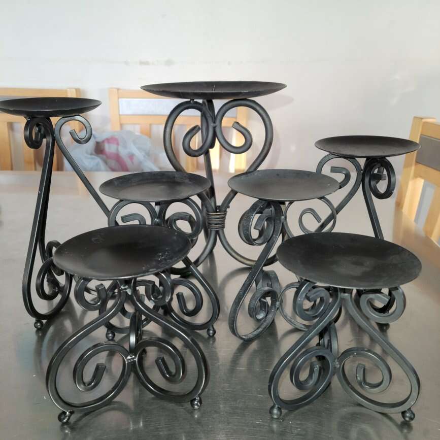 7 Vintage Black Wrought Iron Candlestick Holders