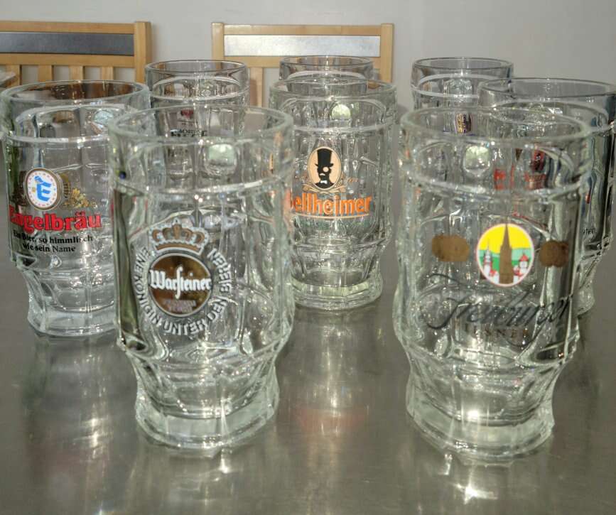 German Name Brand Dimpled Glass Beer Mugs