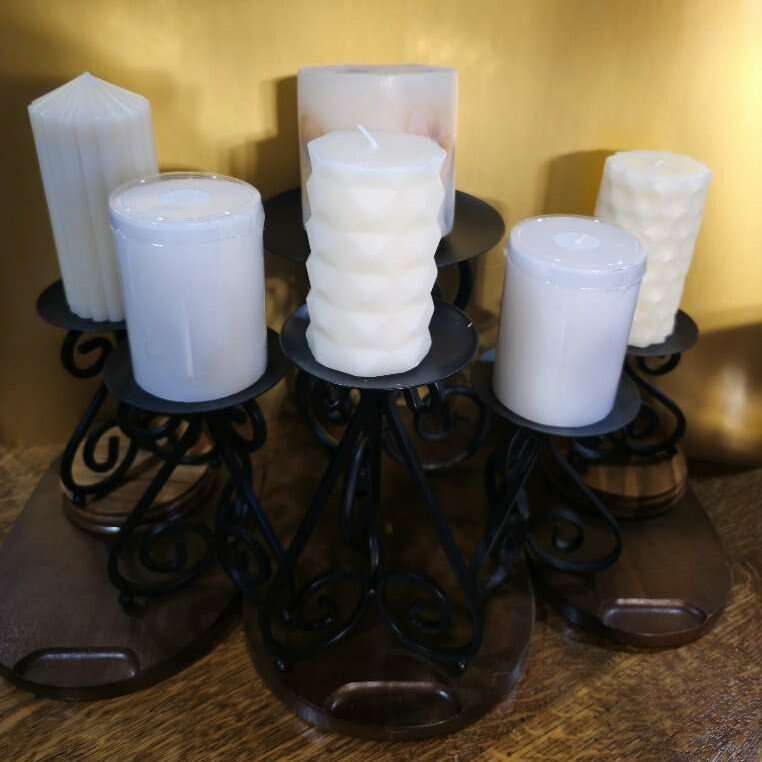 Six Piece Solid Black Wrought Iron Candle Holders
