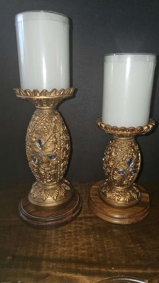 Two Very Pretty Gold Sparkly Candlestick Holders