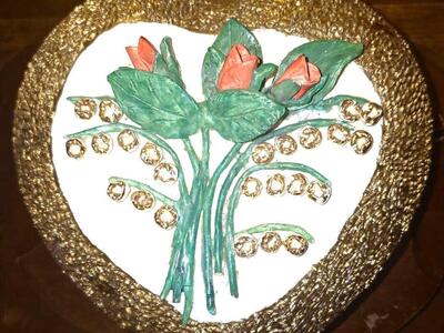 Antiq. Hand-Made Glittery Gold/Floral Jew Caddy