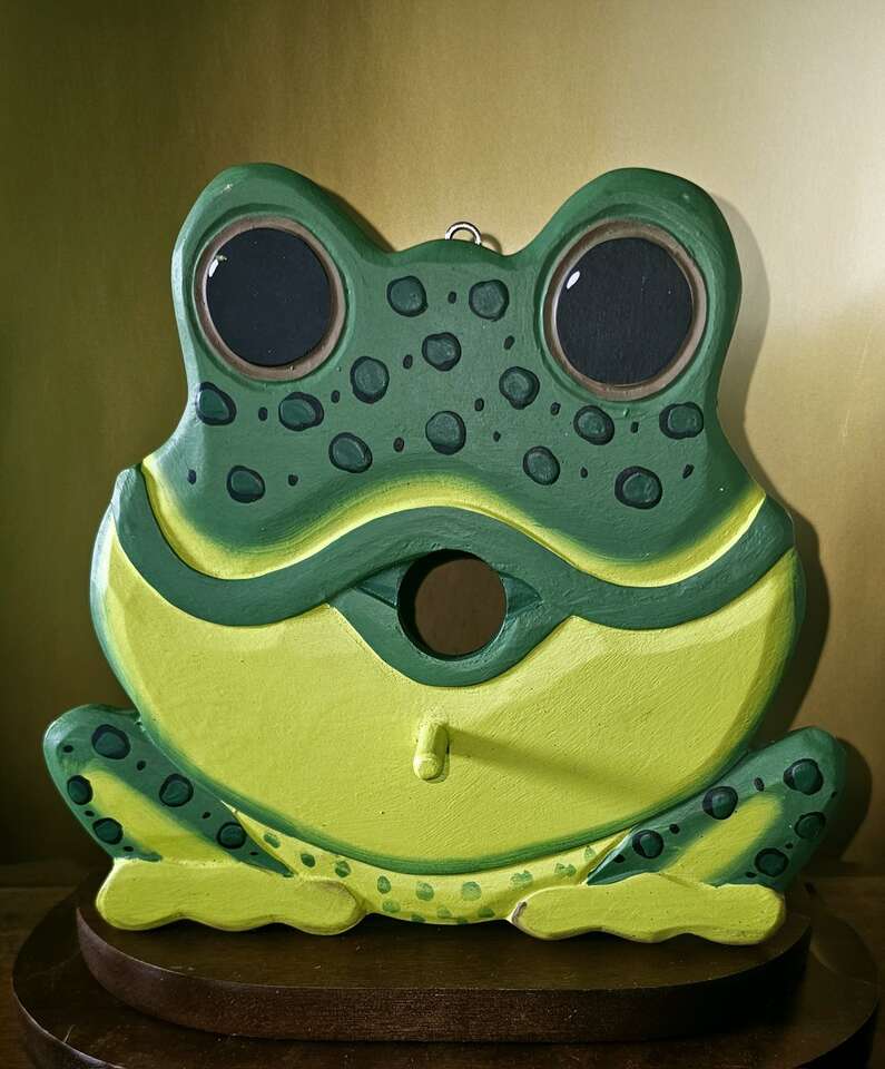 Cute VINTAGE, NEW, Bright Wood Froggy Birdhouse