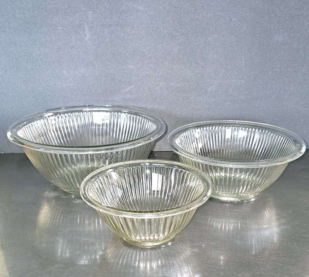 Vntg Set of 3 1930's Fed. Clear Ribbed Rolled Edge