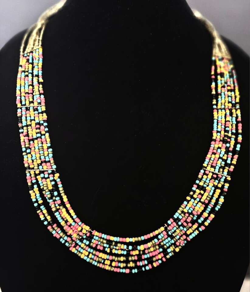 Vintage 7 Strand 26"-32" Adj. Seed Beed Necklace