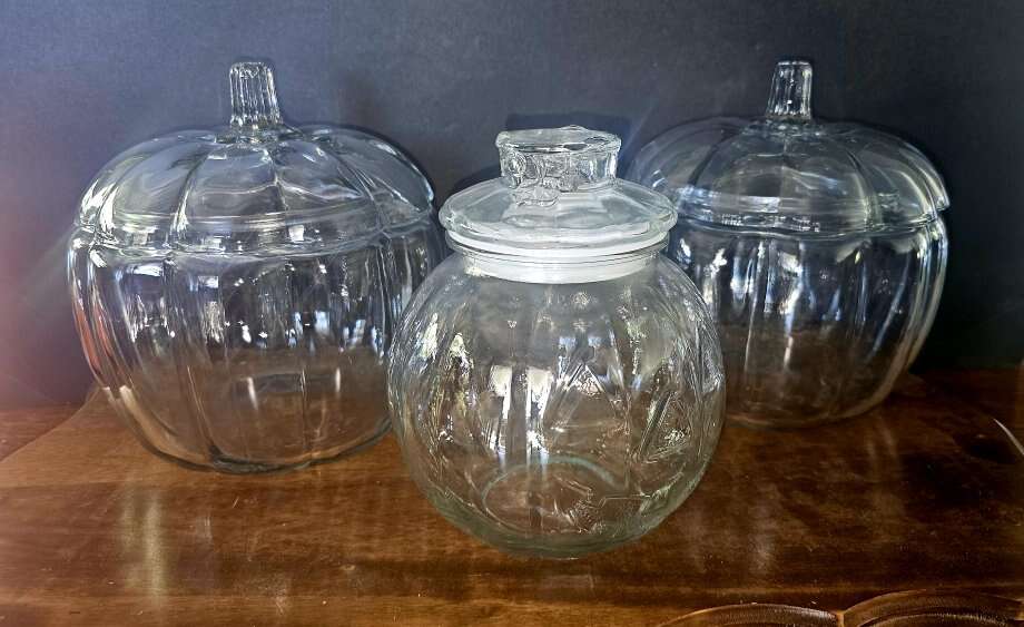 2 Large, 1 Medium Vintage  Clear Glass Pumpkin Jar