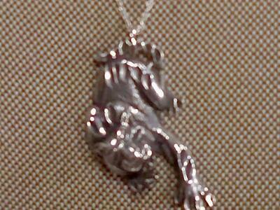Vntg. Sterling Silver Crouching Lion W/SS Chain