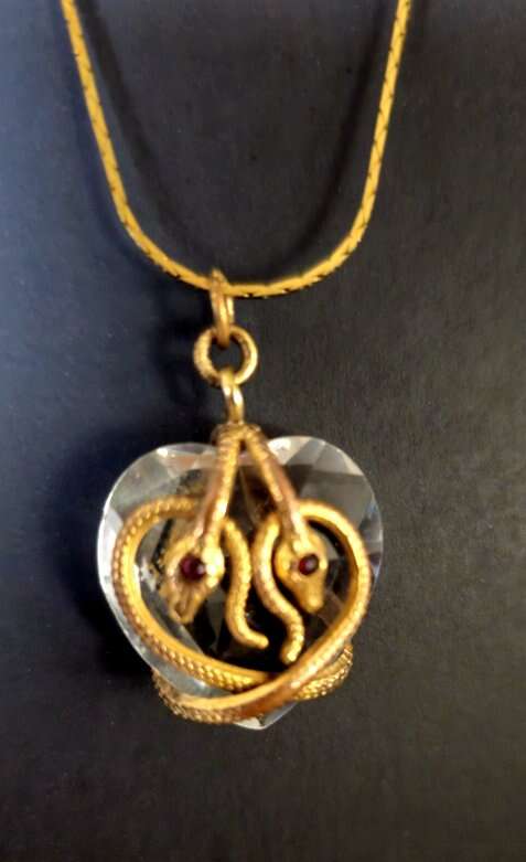 Dbl Serpentine Wrapped Nouveau Heart Crystal Pend.