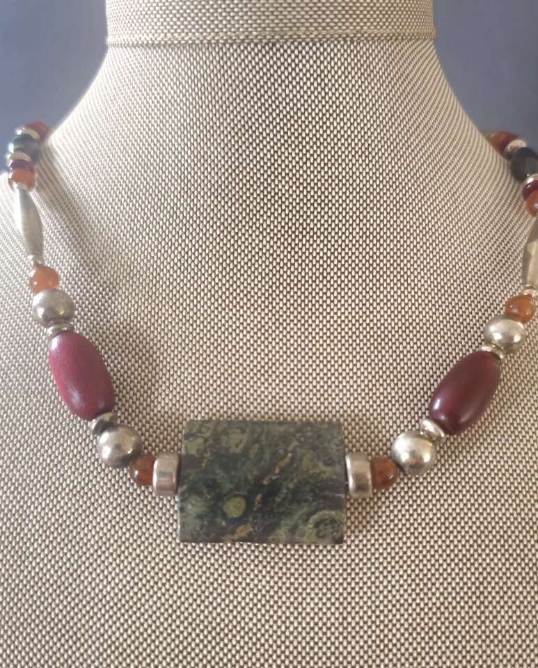 Rare Vntg Hand Made Ster Silv Stromatolite Jasper