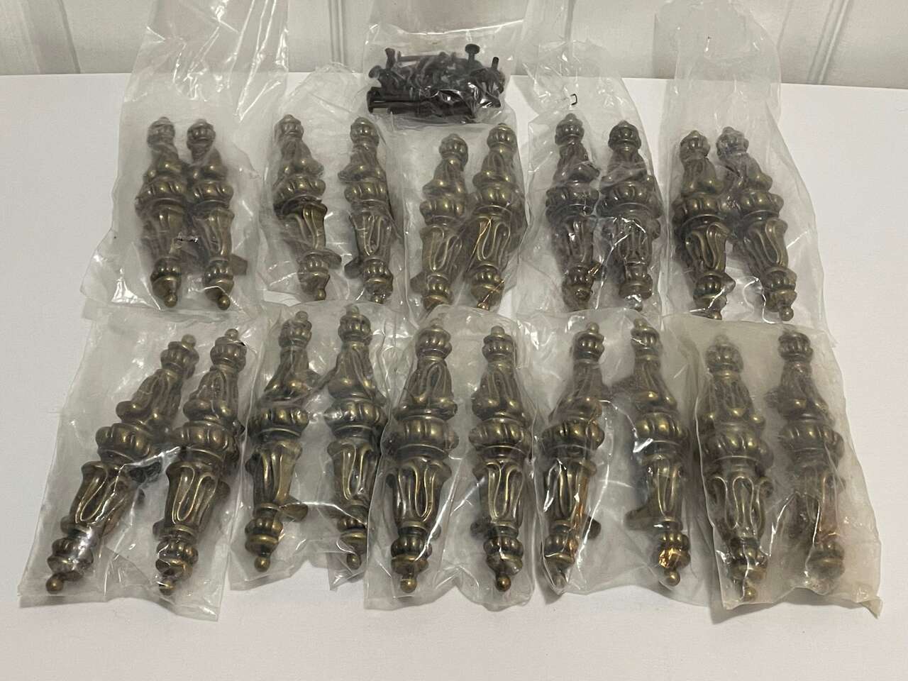 20 NIP Vintage 6" Antique Brass Gold Tone Cabinet Drawer Handles/Door Pulls 1960's-1970's Hardware 3" Center