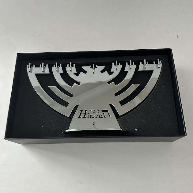 Hineni Silver Chrome Menorah Contemporary Design New