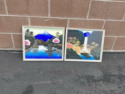 Framed Japanese Paintings On Silk Mount Fuji