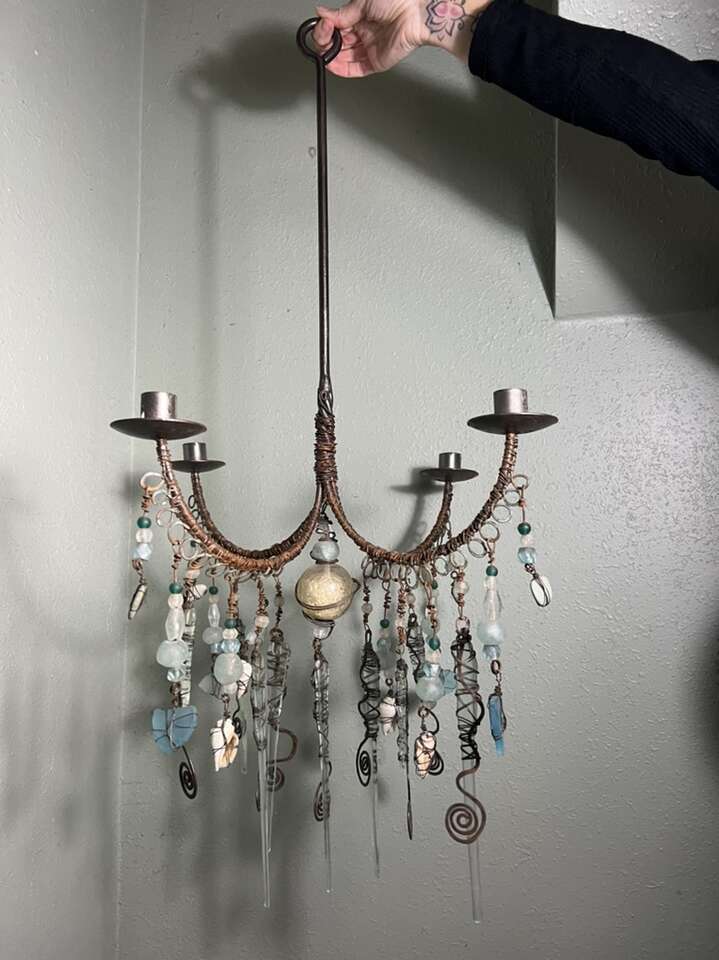Candleholder Chandelier Crystals Sea Glass Beads