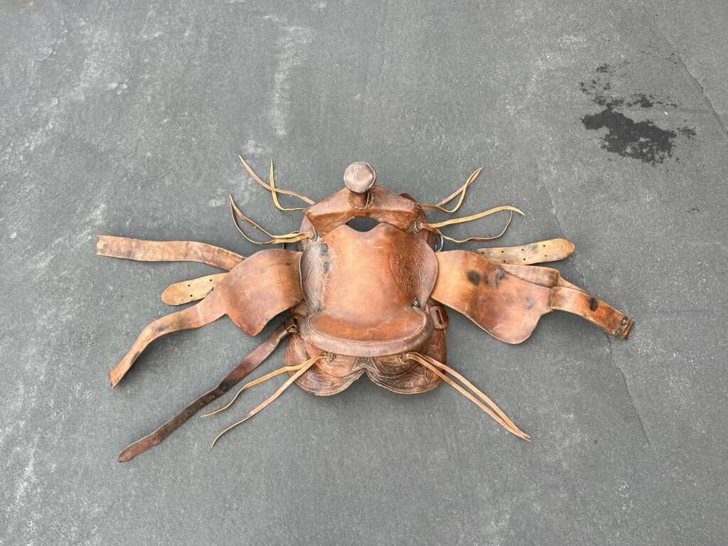 Leather Tooled Horse Saddle Marked 1492