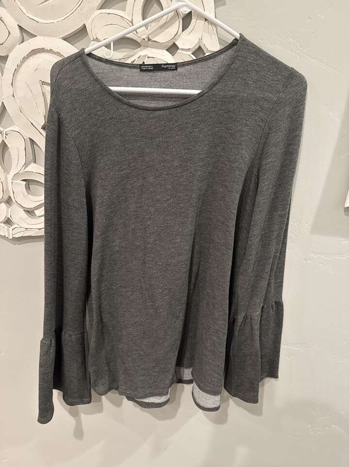 Size M/L Charcoal, Gray, Long Sleeve Shirt.