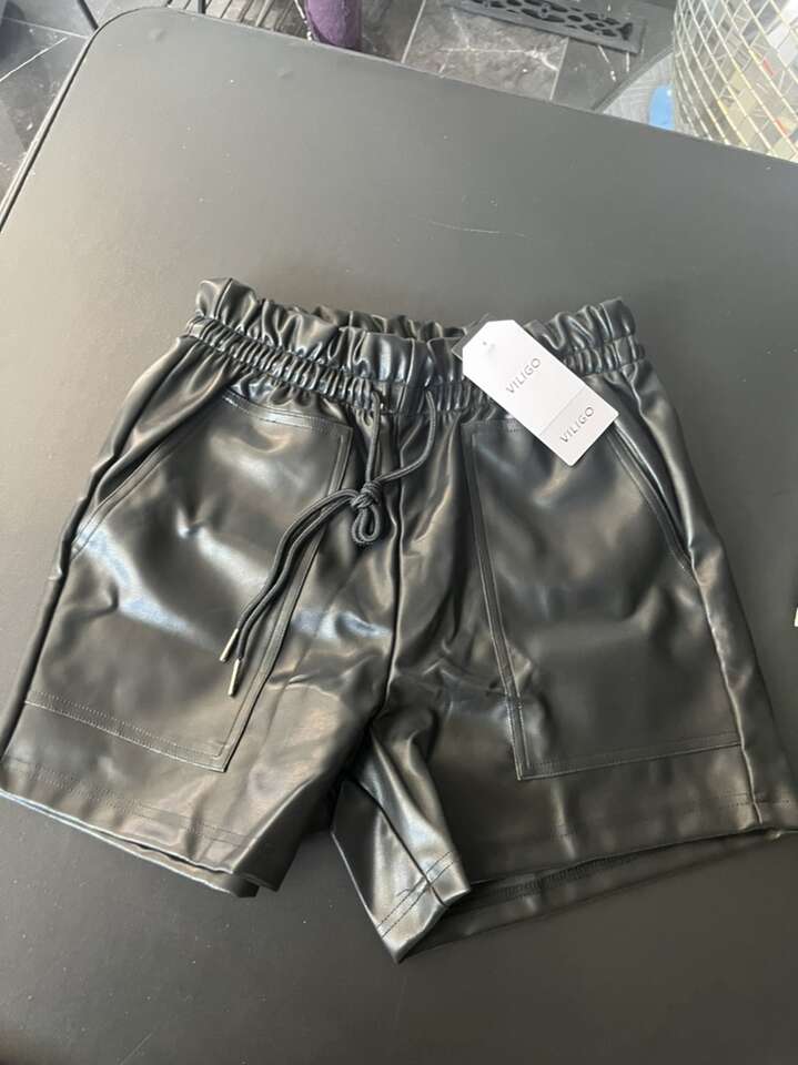 Viligo Faux Leather  Black Shorts  New