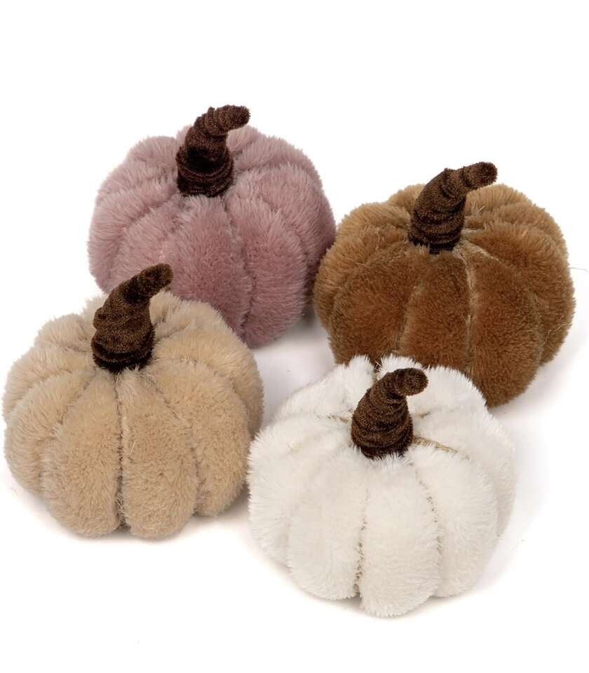 New 4 Pcs Assorted Faux Sherpa Pumpkins