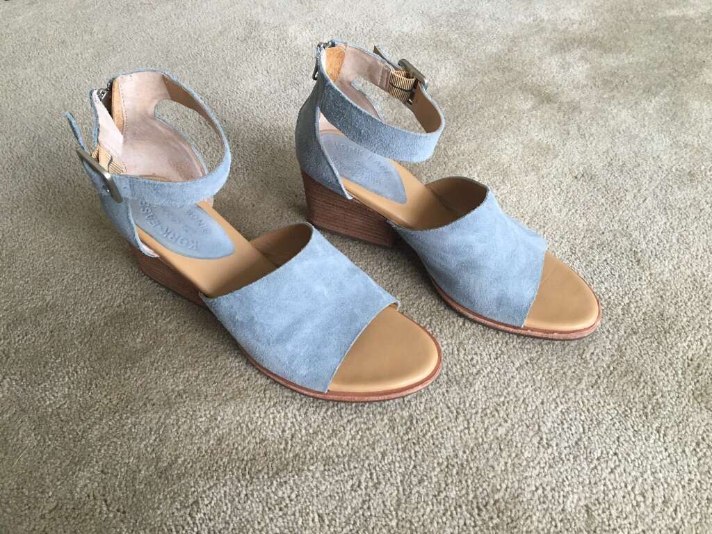 Kork-Ease Ganzania Blue Suede Sandals, Size 9