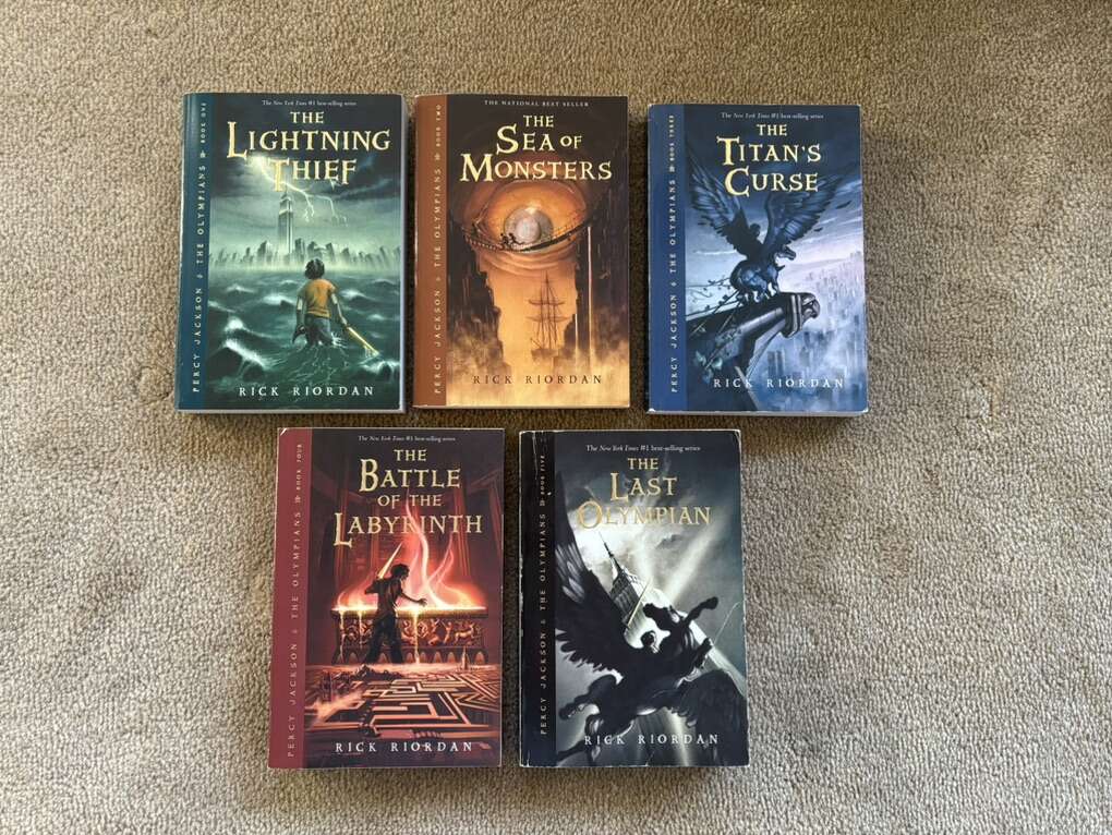 Percy Jackson Complete Series, by Rick Riordan (paperbacks—original covers)