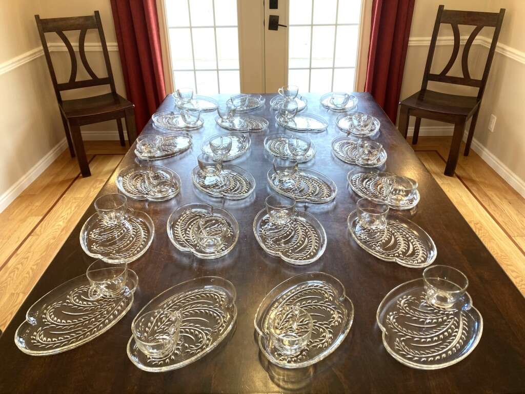 Vintage Glass Plate & Cup Sets (32 ct) For Rent