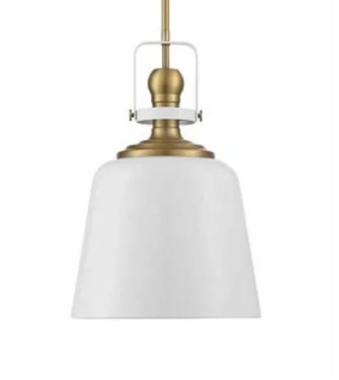 3 Available New! Large 19" X 12" White and Gold Pendant Light Park Harbor PHPL3311GWAB