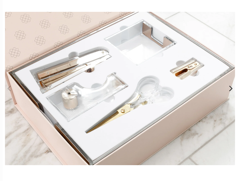 New! Salt By Sabrina Gold Acrylic Office Desk Organizer & Pen Holder. Home Decor.  BUY 2 sets GET 1 set FREE