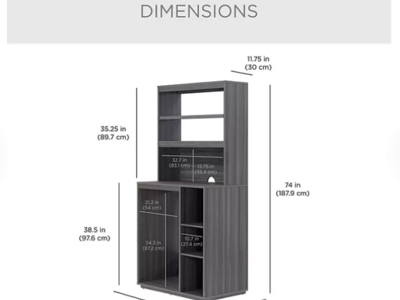 New in Box! Organization Station with Mini Refrigerator and Microwave Storage Space Grey Dorm Kitchen storage