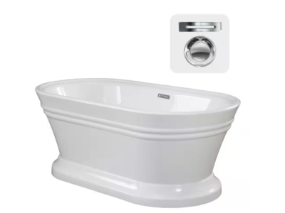New! Solace 59 in. Acrylic Flatbottom Non-Whirlpool Soaking Freestanding Bathtub in White