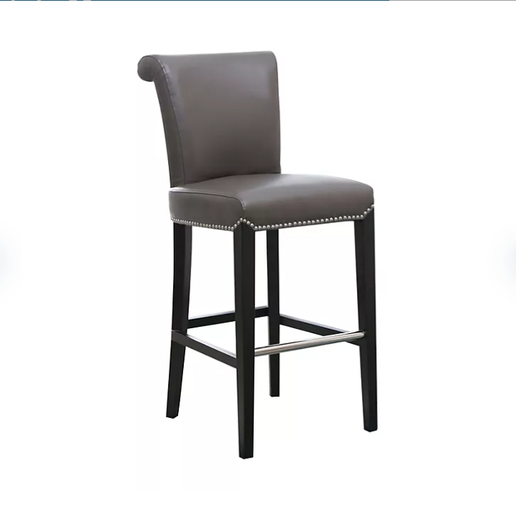 New! Soloman Gray Leather Bar Stool With Espresso Finish