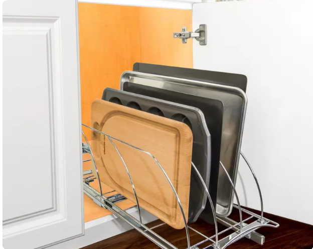 Pull Out Organizers for Cabinet, Slide Out Baking Sheet Rack Storage Under Kitchen Cabinet for Cookie Sheet Bakeware