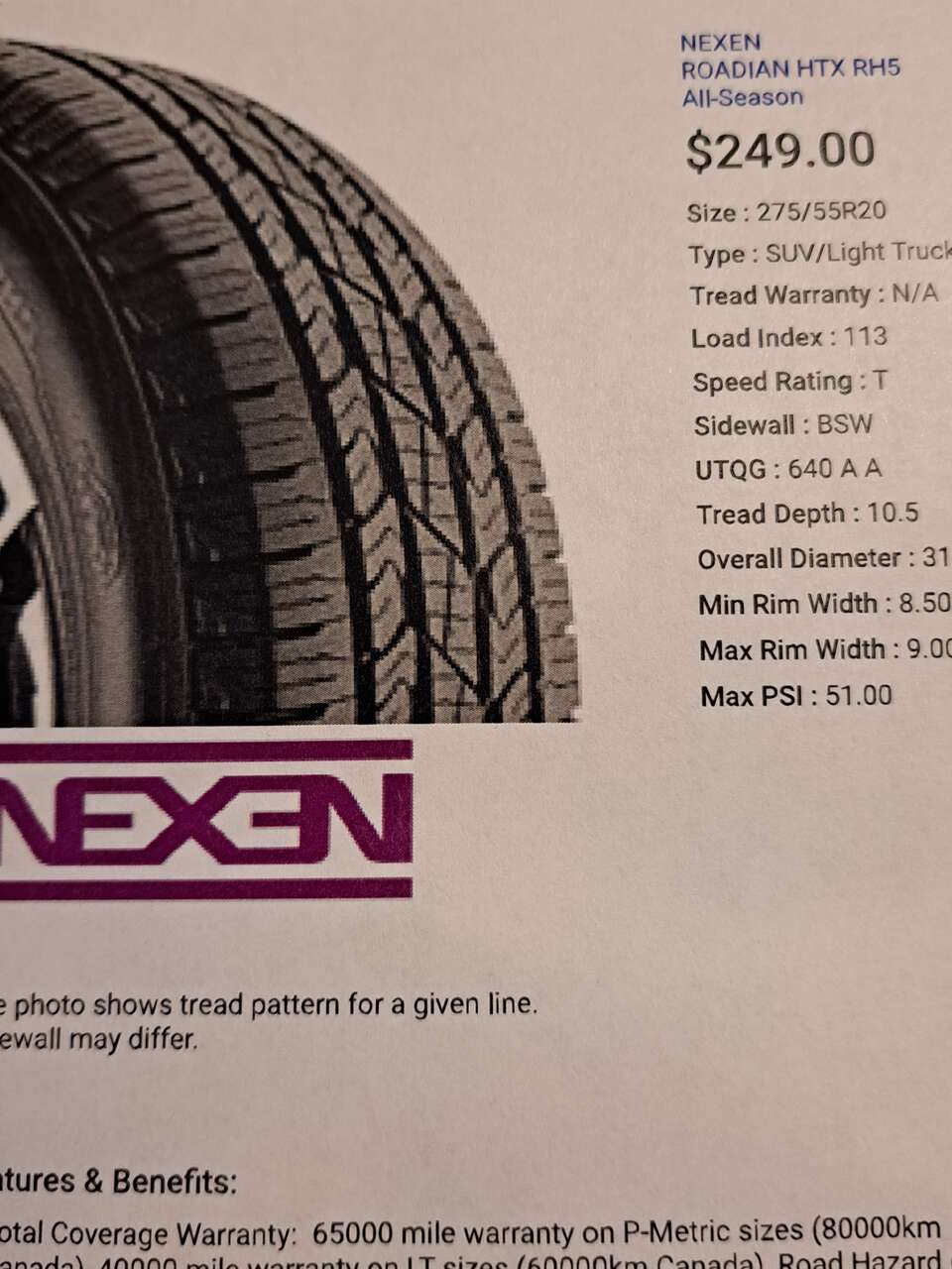 275/55R20 NEXEN ALL SEASON