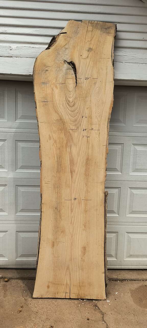 27" wide 7 ft long live edge hard wood slab