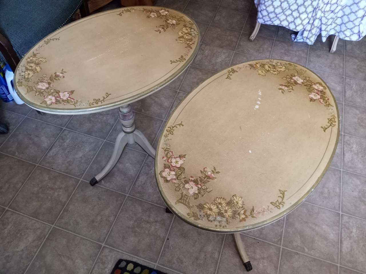 twin bedside antique tables.
