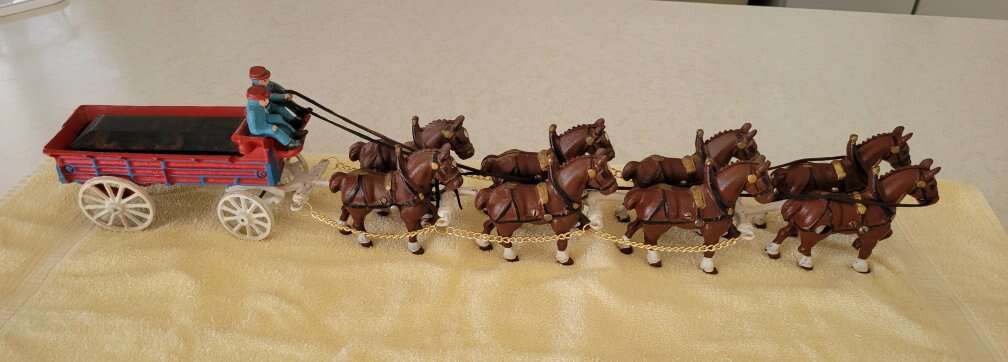Vintage Cast Iron Wagon with 8 Horses