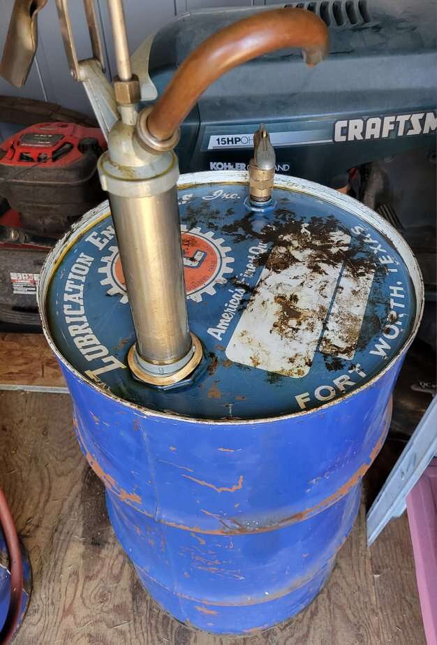 Vintage 50 gal Oil Barrel with Pump