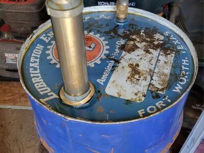 Vintage 50 gal Oil Barrel with Pump
