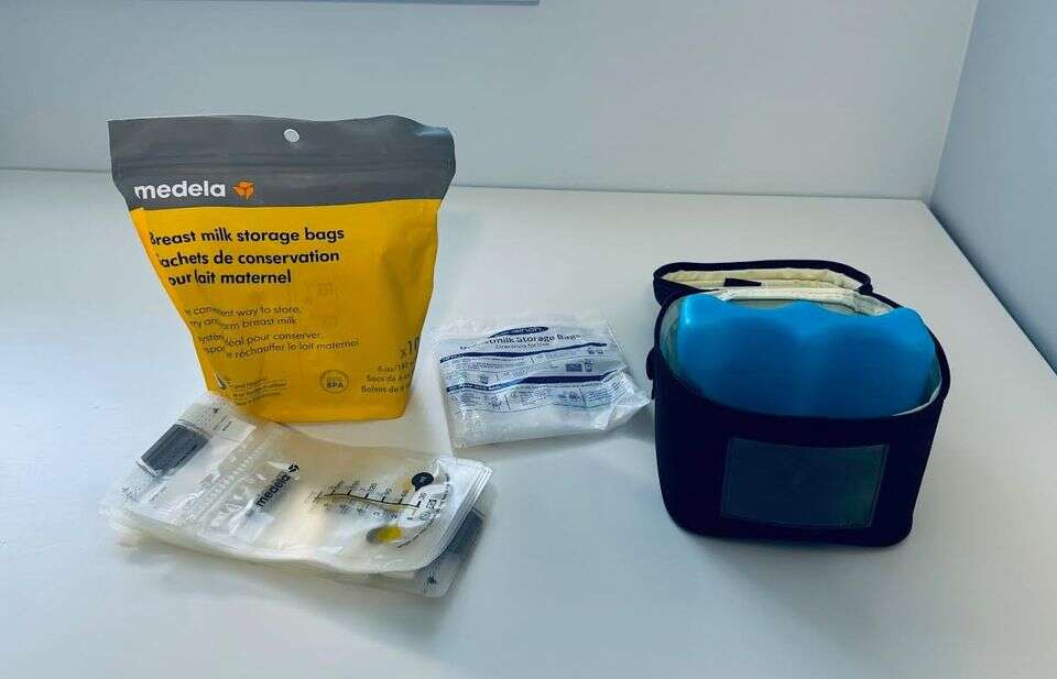 Breastmilk storage bags and cooler for bottles