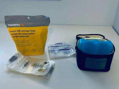 Breastmilk storage bags and cooler for bottles