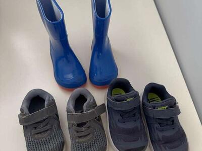 Toddler Rain Boots and 2 pairs Nike Shoes, Size 6