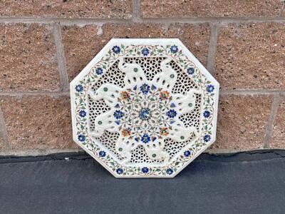 Carved Marble Center Table Top With Elephant