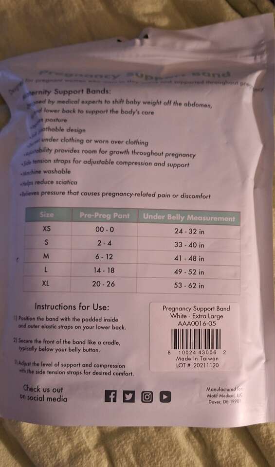 Motif Medical, Pregnancy Support Band (White, Extr