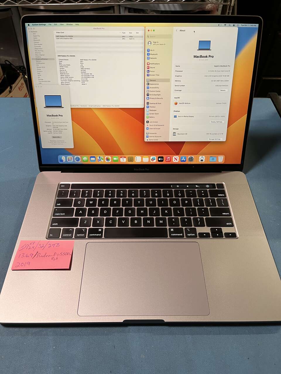 16 inch MacBook Pro i9 8 core, AMD Pro 5500m 8gb GPU, 32gb Ram, 2tb HDD with Warranty!!