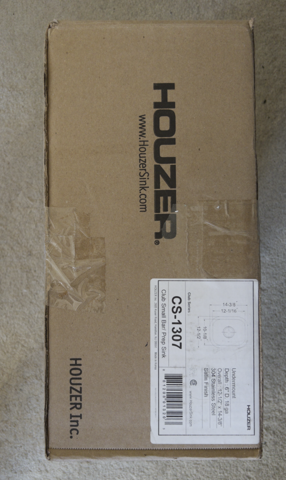 HOUZER Bar Sink, 12-3/8" x 14-13/16" x 6-1/4", Stainless Steel