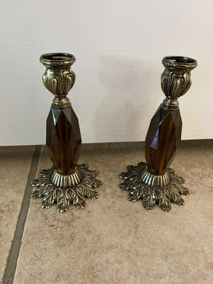 Vintage Candlestick Set Brown/ Brass Look