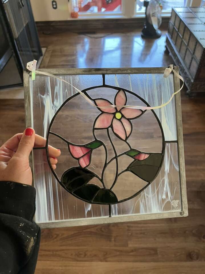 Stained Glass Pink Violet Flower 9 1/2 By 9 1/2