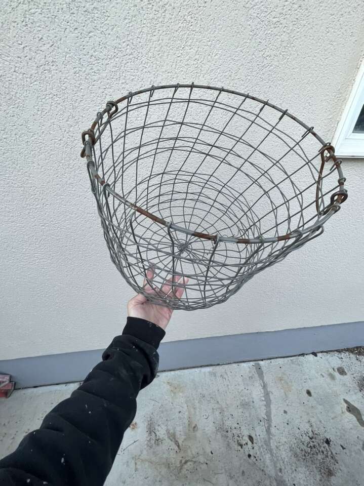 Antique All Metal Basket 14 By 15